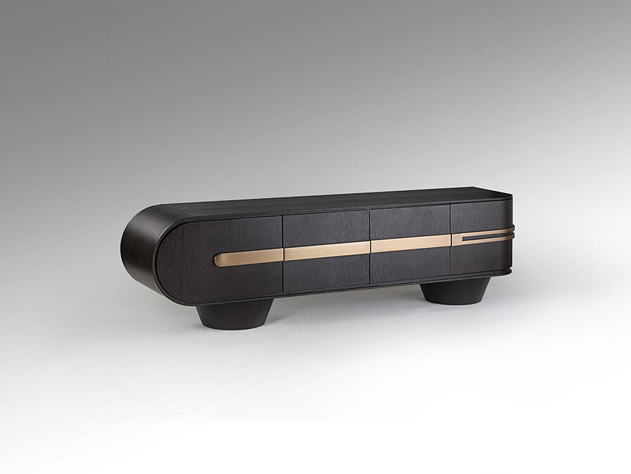 Mueble de TV Luca 4 puertas roble oscuro y oro rosa