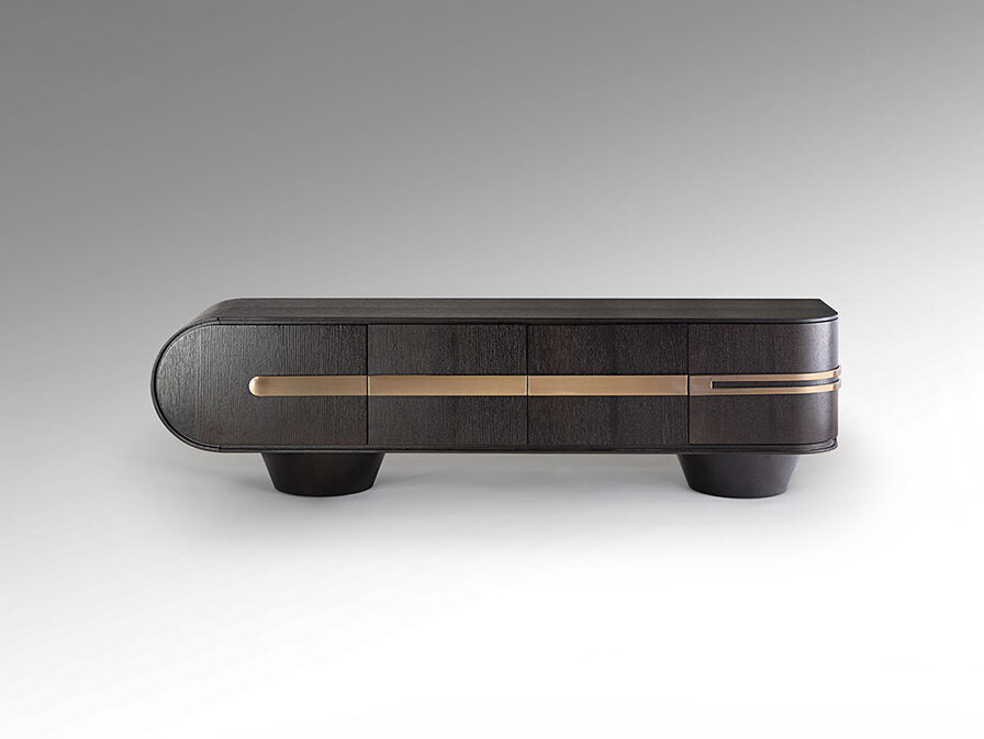 Mueble de TV Luca 4 puertas roble oscuro y oro rosa