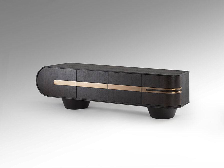 Mueble de TV Luca 4 puertas roble oscuro y oro rosa