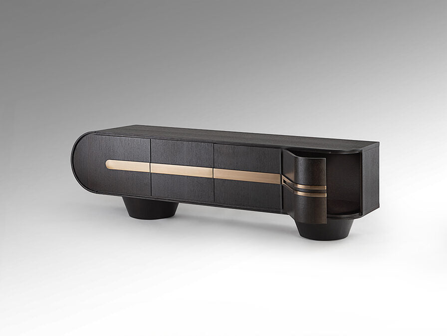Mueble de TV Luca 4 puertas roble oscuro y oro rosa