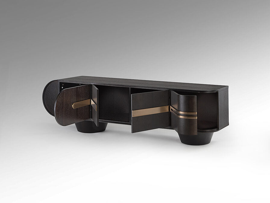Mueble de TV Luca 4 puertas roble oscuro y oro rosa