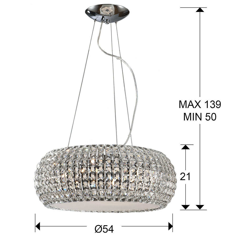 Lámpara de techo Diamond 9 luces grande cromo - medidas