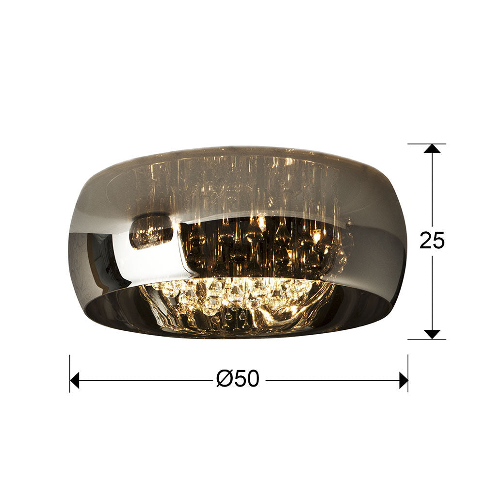 Plafón Argos 6 luces cromo Ø50 dimable con mando - medidas