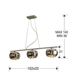Lámpara de techo Argos 3 luces lineal cromo - medidas