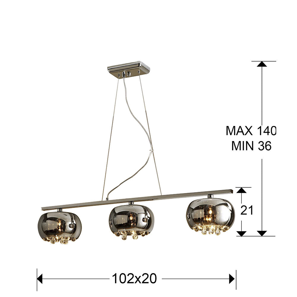 Lámpara de techo Argos 3 luces lineal cromo - medidas