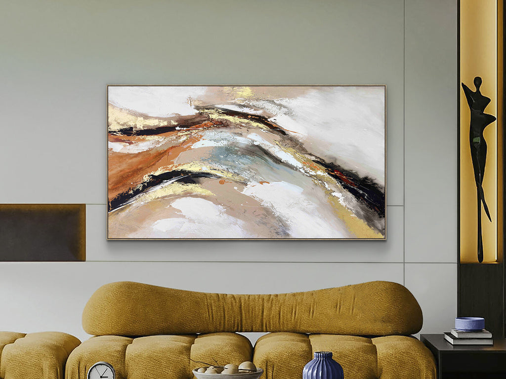 Cuadro pintado a mano Gestos 100 × 180 cm marco dorado