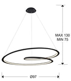 Lámpara de techo Looping LED negro Ø97 - medidas