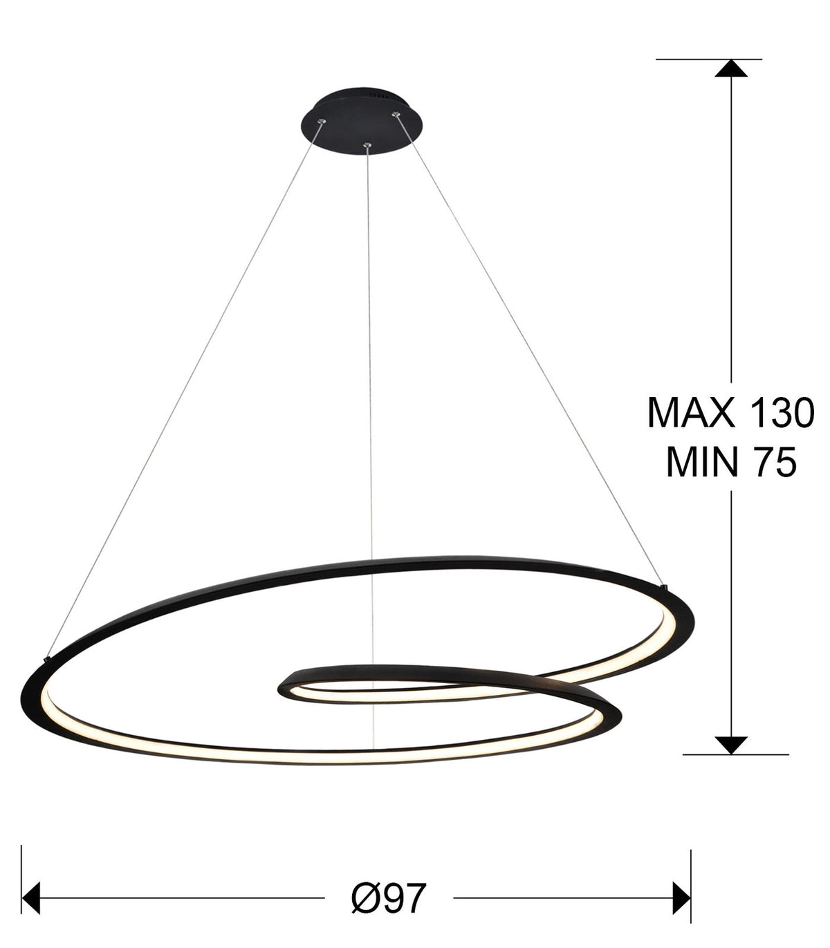 Lámpara de techo Looping LED negro Ø97 - medidas