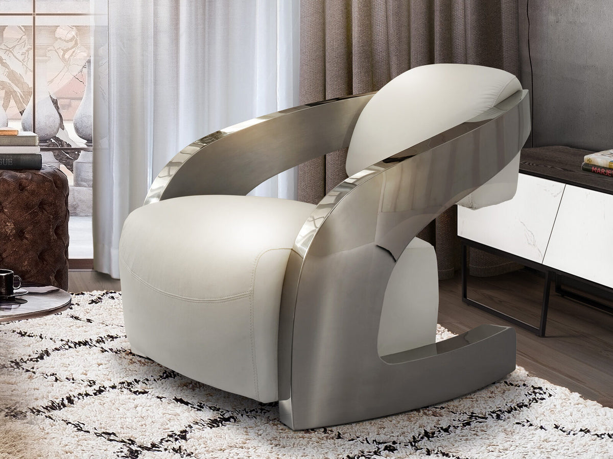 Sillón Amanda piel blanco y acero pulido