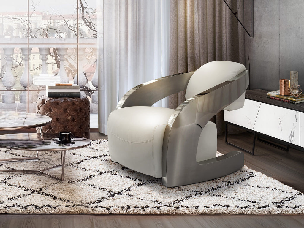 Sillón Amanda piel blanco y acero pulido