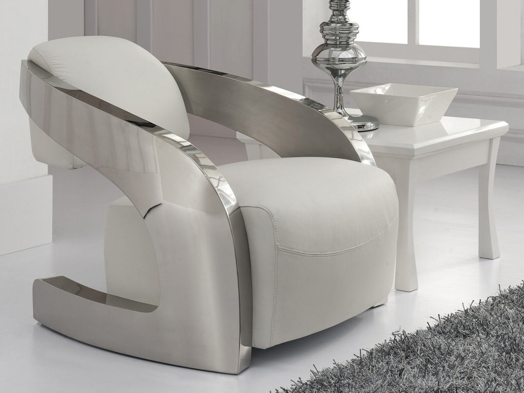 Sillón Amanda piel blanco y acero pulido