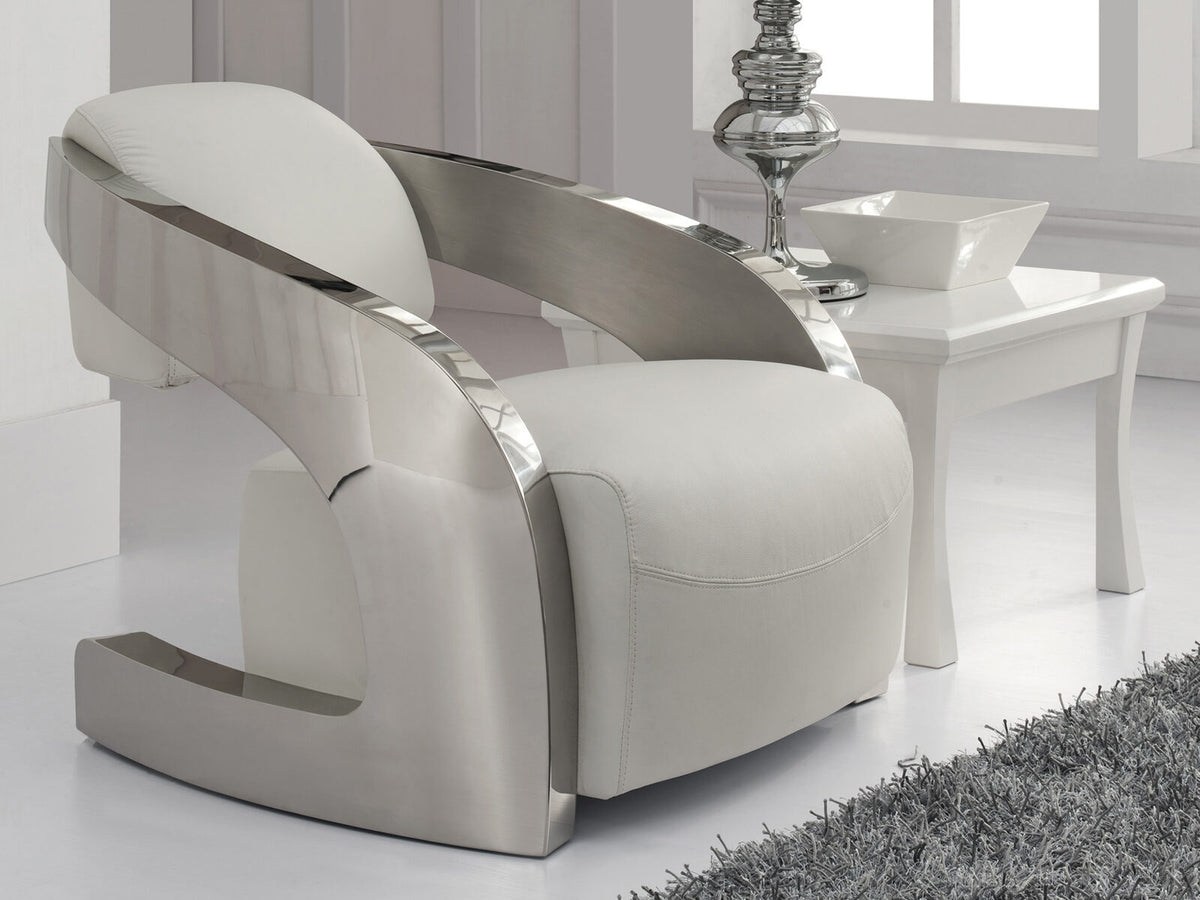 Sillón Amanda piel blanco y acero pulido
