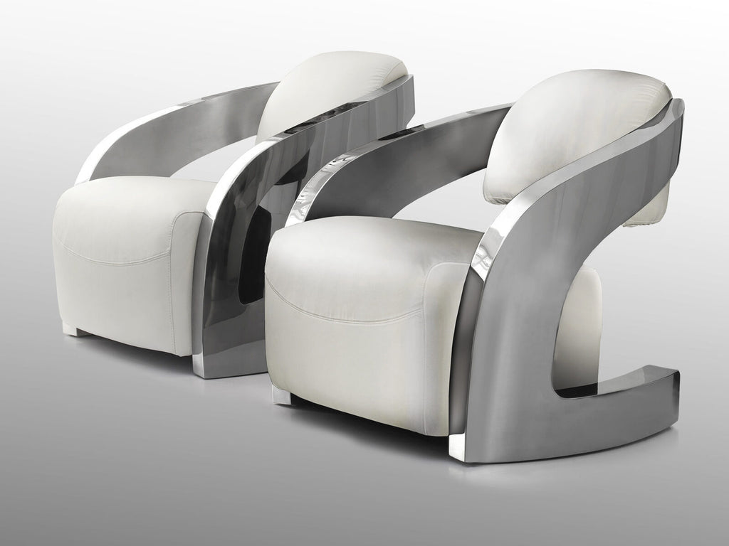 Sillón Amanda piel blanco y acero pulido