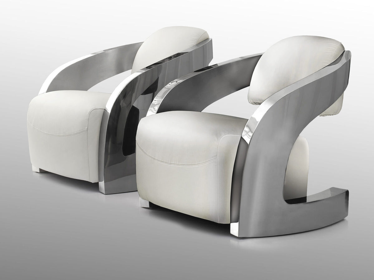 Sillón Amanda piel blanco y acero pulido