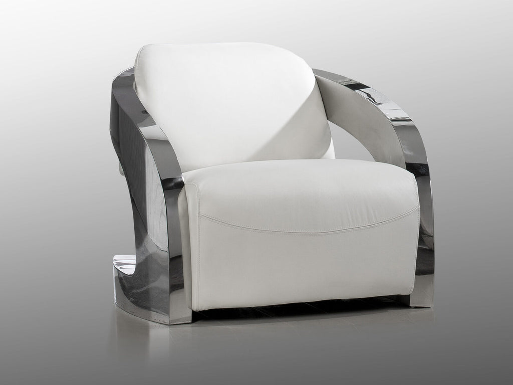 Sillón Amanda piel blanco y acero pulido