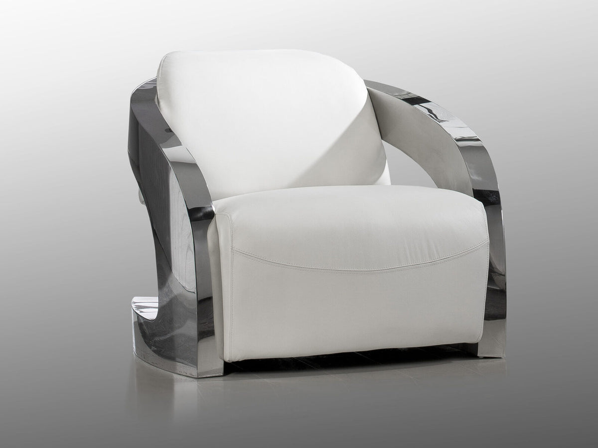 Sillón Amanda piel blanco y acero pulido