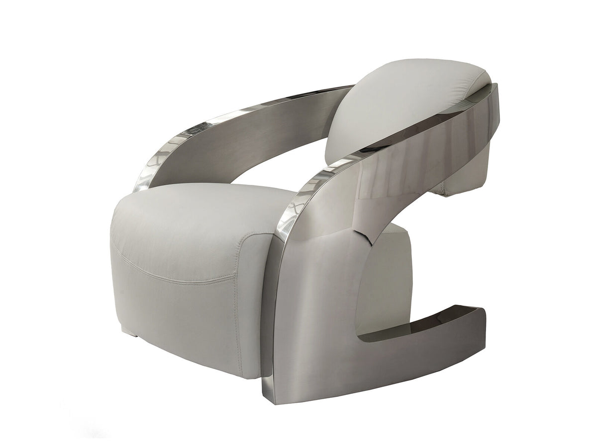Sillón Amanda piel blanco y acero pulido