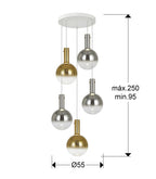 Lámpara de techo Matices 5 luces blanco, smoke y oro - medidas