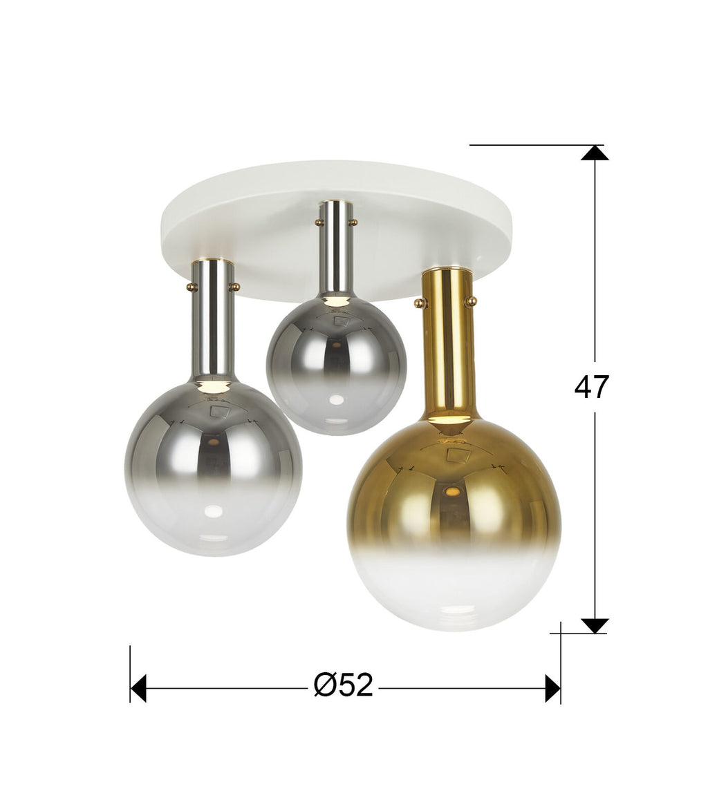 Plafón LED Matices 3 luces blanco, smoke y oro - medidas