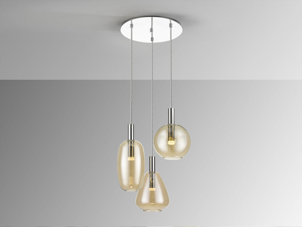 Lámpara de techo Nara 3 luces Ø45 cromo y ámbar (i3)