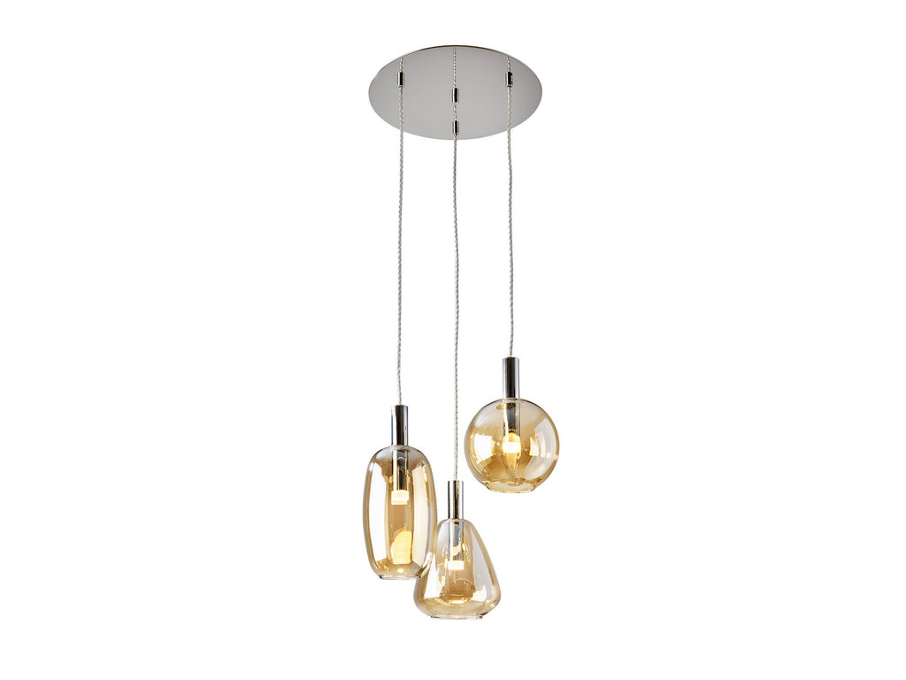 Lámpara de techo Nara 3 luces Ø45 cromo y ámbar (i3)