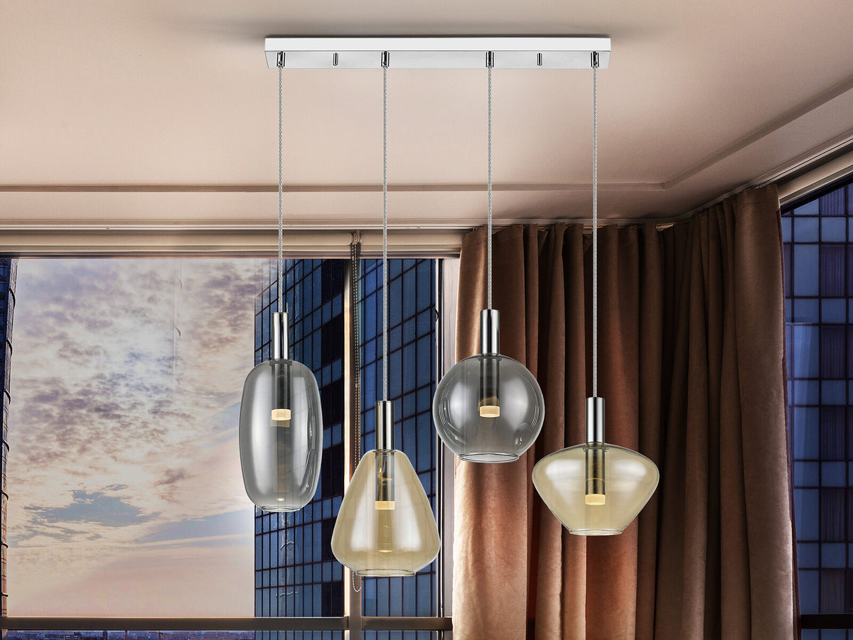 Lámpara de techo Nara 4 luces cromo ámbar y smoke (i3)