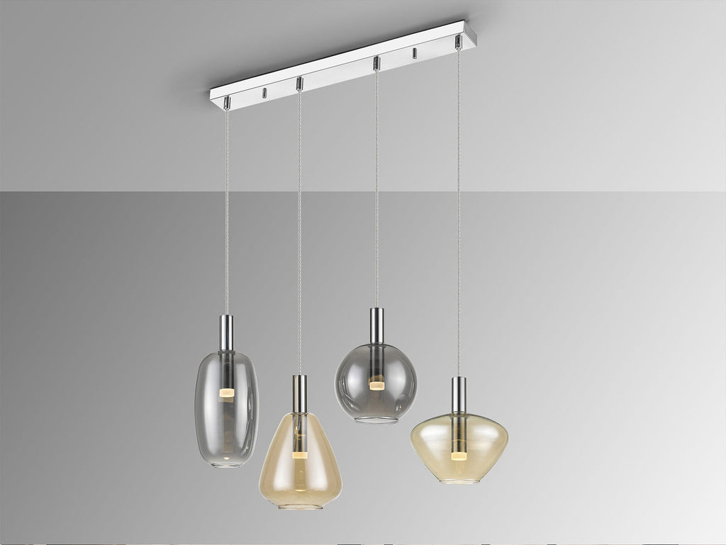 Lámpara de techo Nara 4 luces cromo ámbar y smoke (i3)