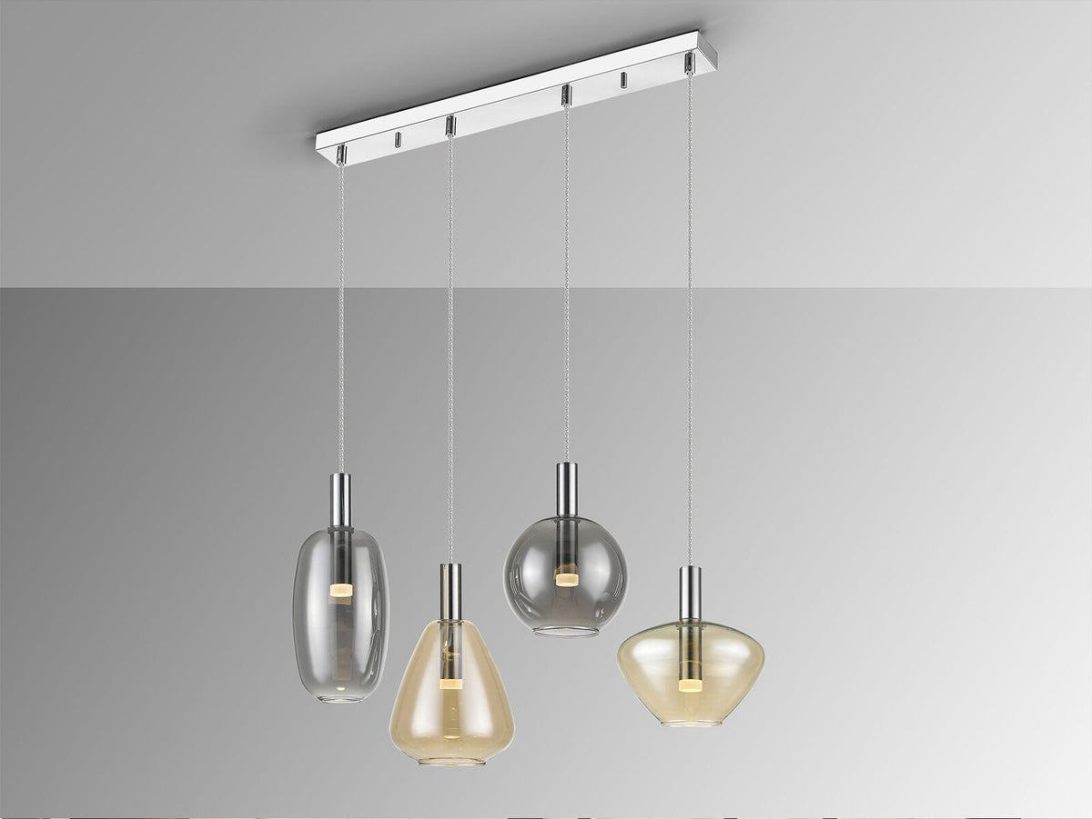 Lámpara de techo Nara 4 luces cromo ámbar y smoke (i3)