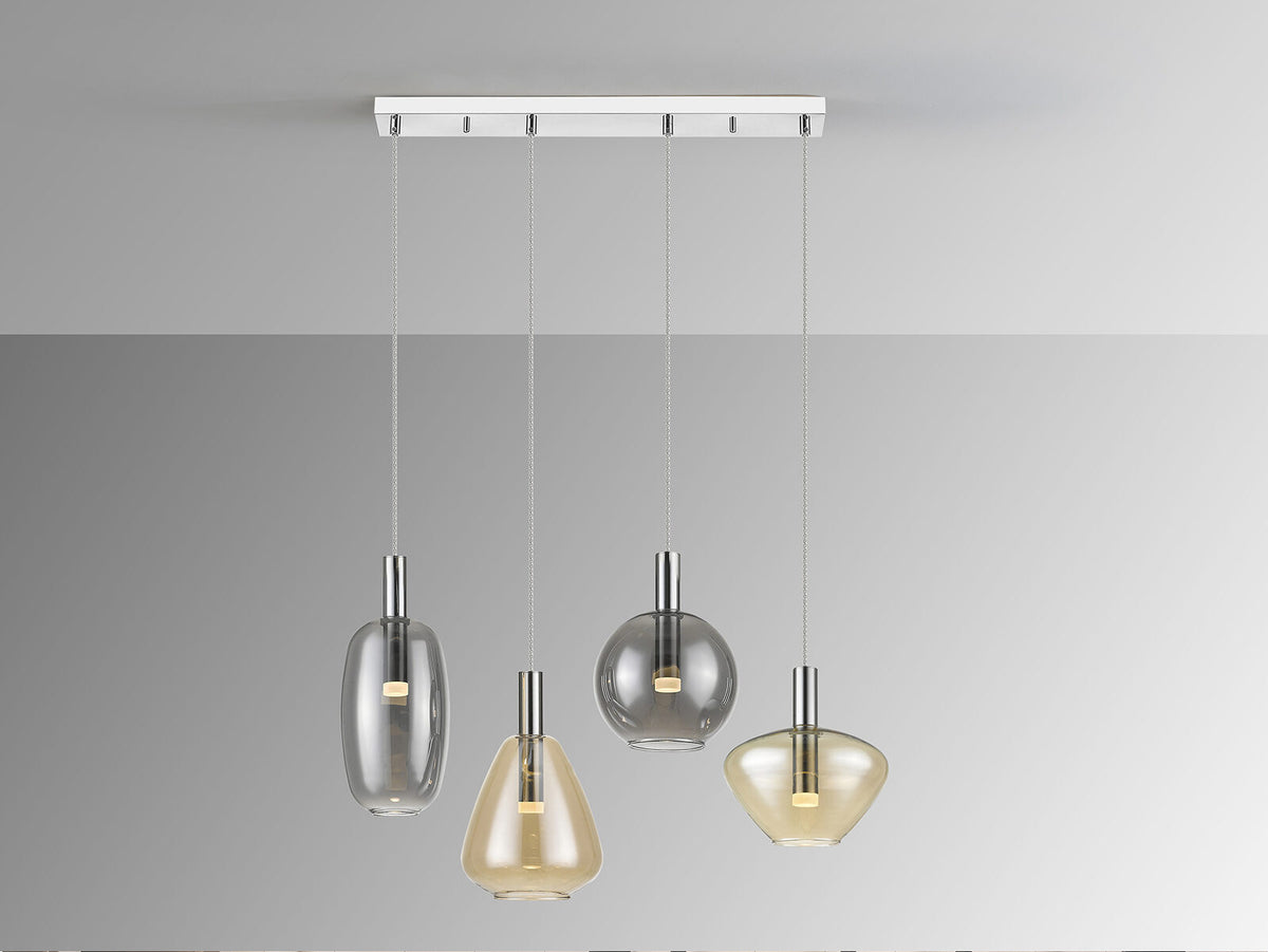 Lámpara de techo Nara 4 luces cromo ámbar y smoke (i3)