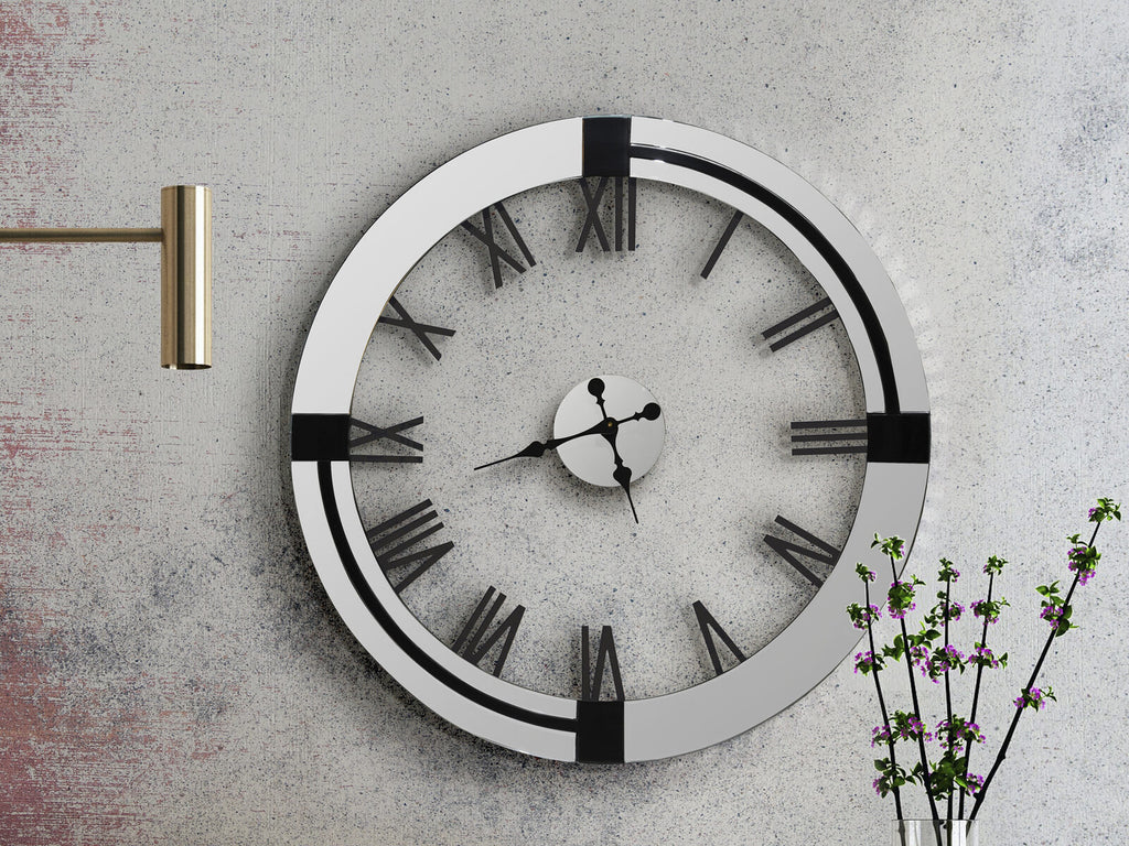 Reloj de pared Kairos Ø88 espejo plata y negro