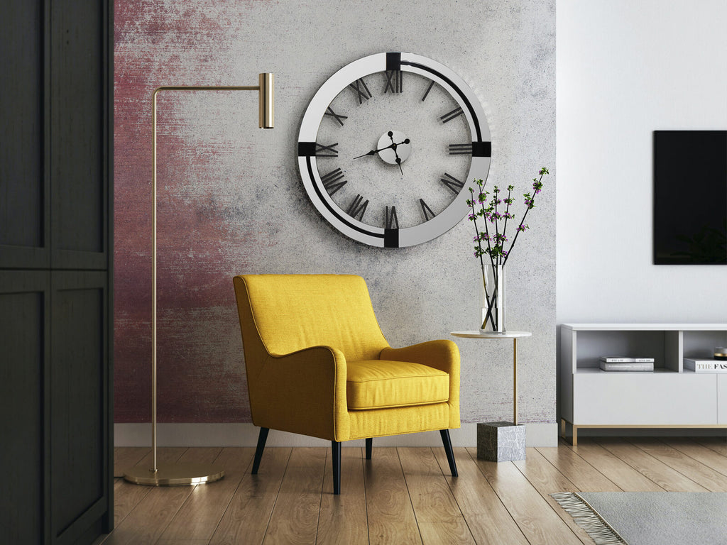 Reloj de pared Kairos Ø88 espejo plata y negro