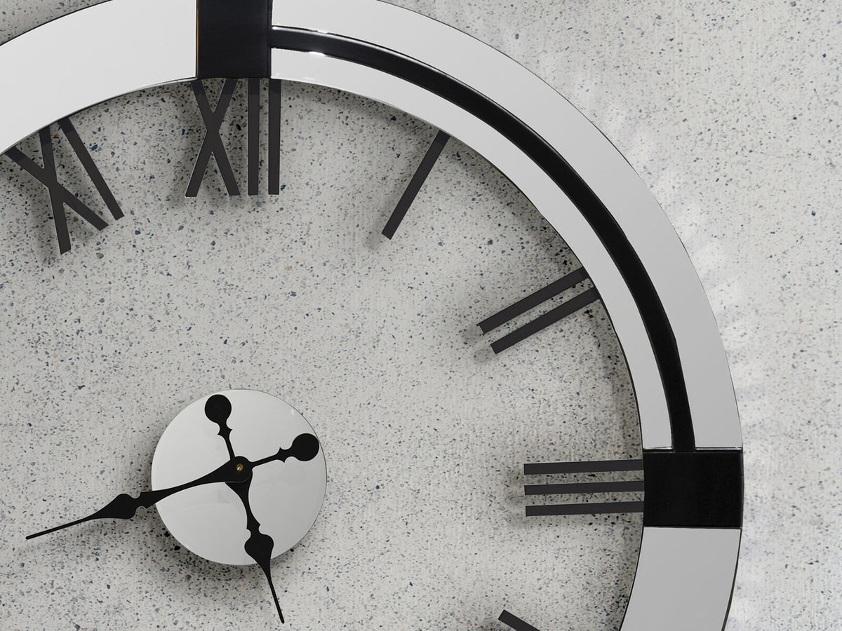 Reloj de pared Kairos Ø88 espejo plata y negro
