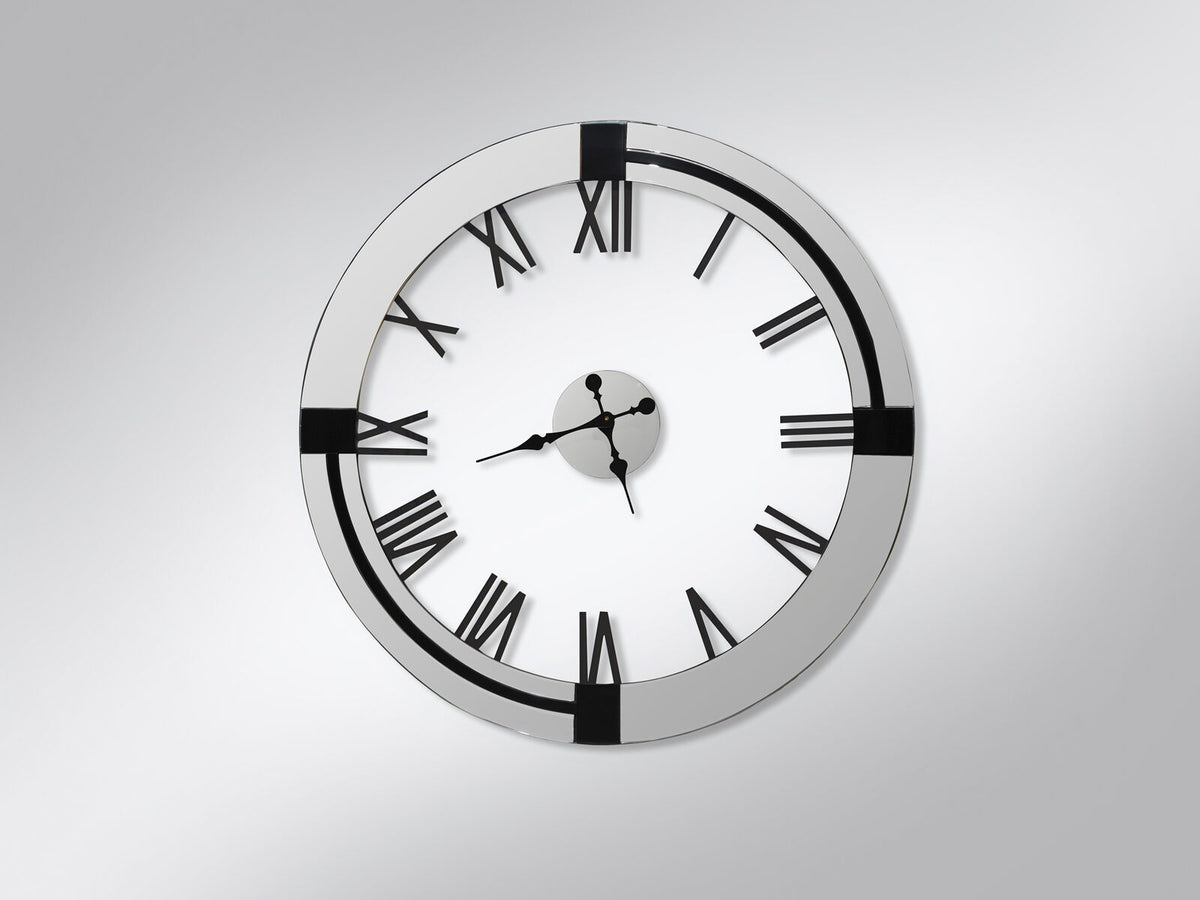 Reloj de pared Kairos Ø88 espejo plata y negro