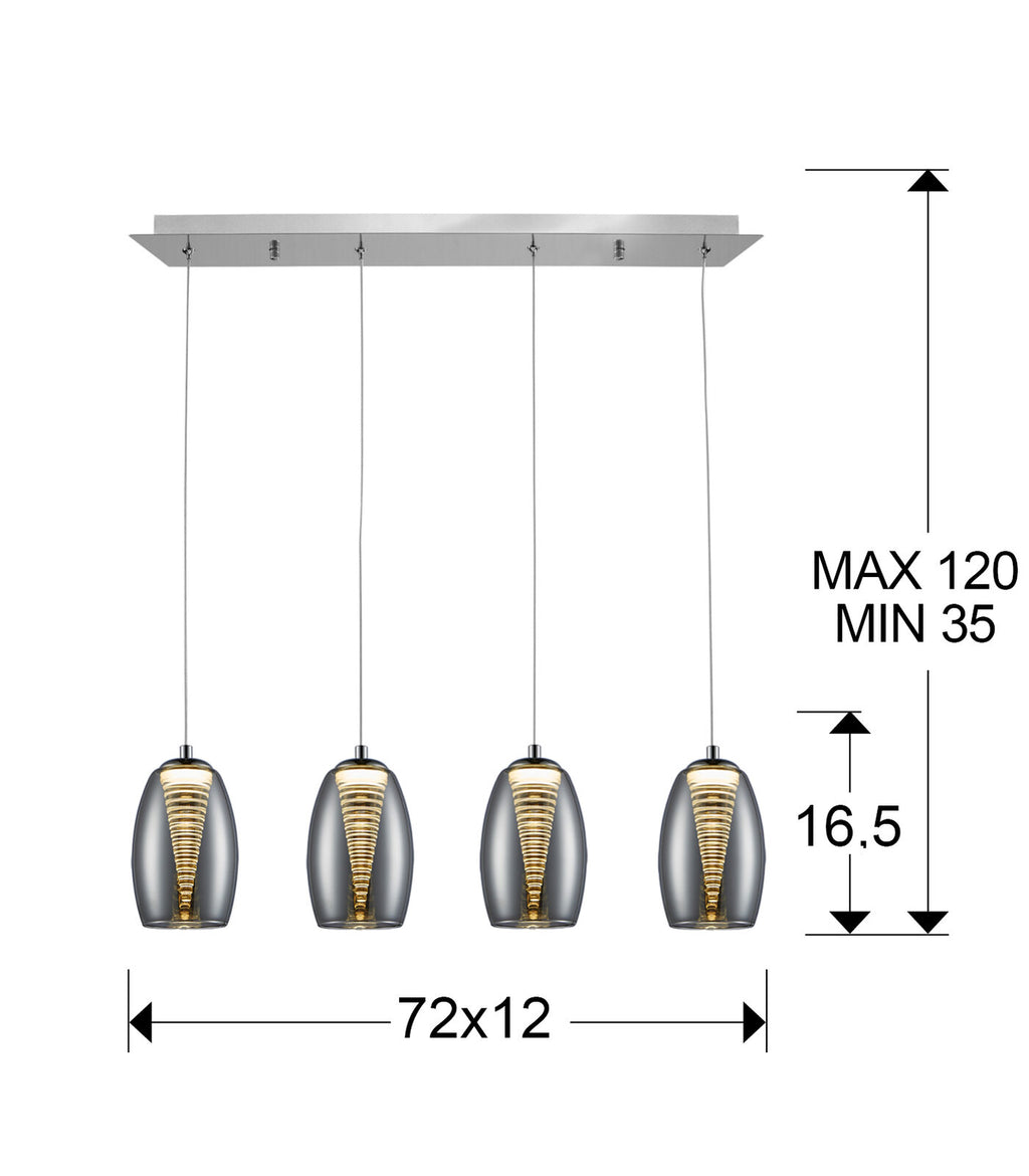 Lámpara de techo Nebula lineal 4 luces cromo - medidas