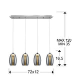 Lámpara de techo Nebula lineal 4 luces cromo - medidas