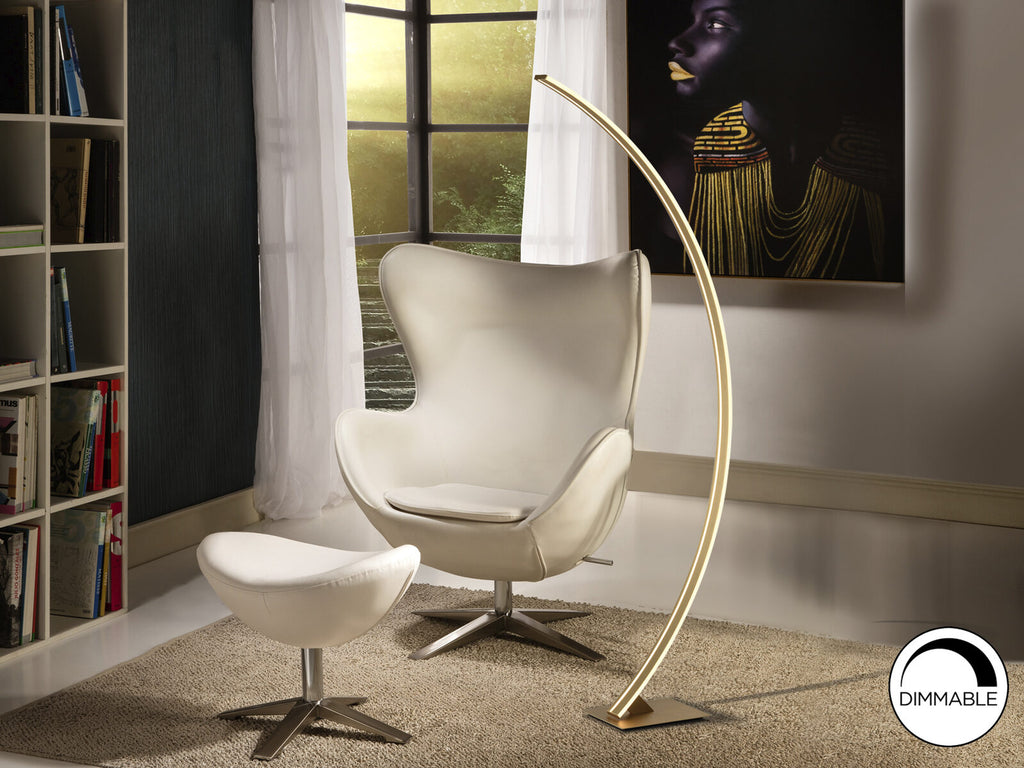 Lámpara de pie Arcus LED oro cepillado