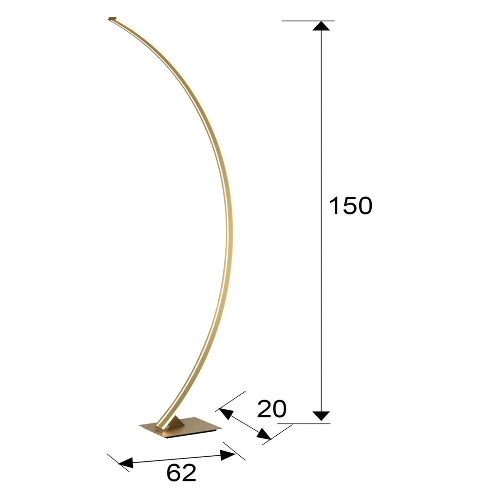 Lámpara de pie Arcus LED oro cepillado - medidas