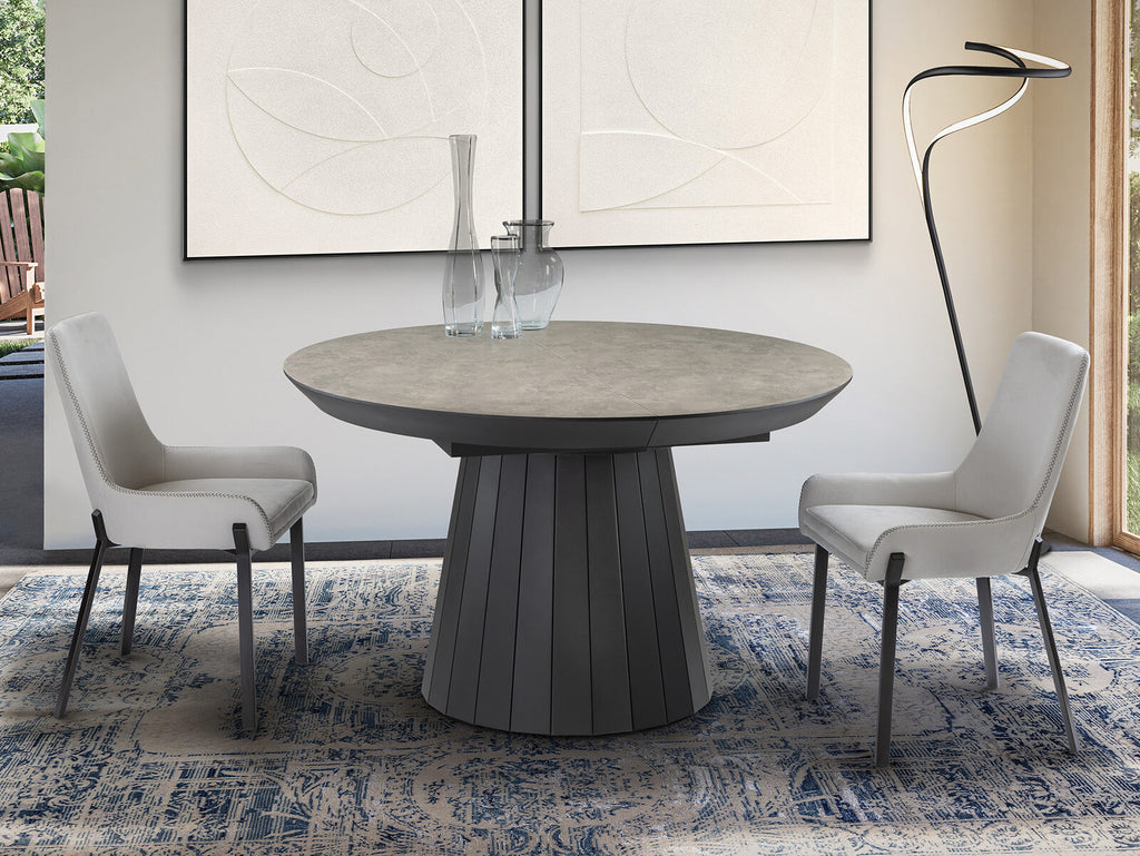 Mesa de comedor extensible Koria redonda Ø130-230 piedra y negro
