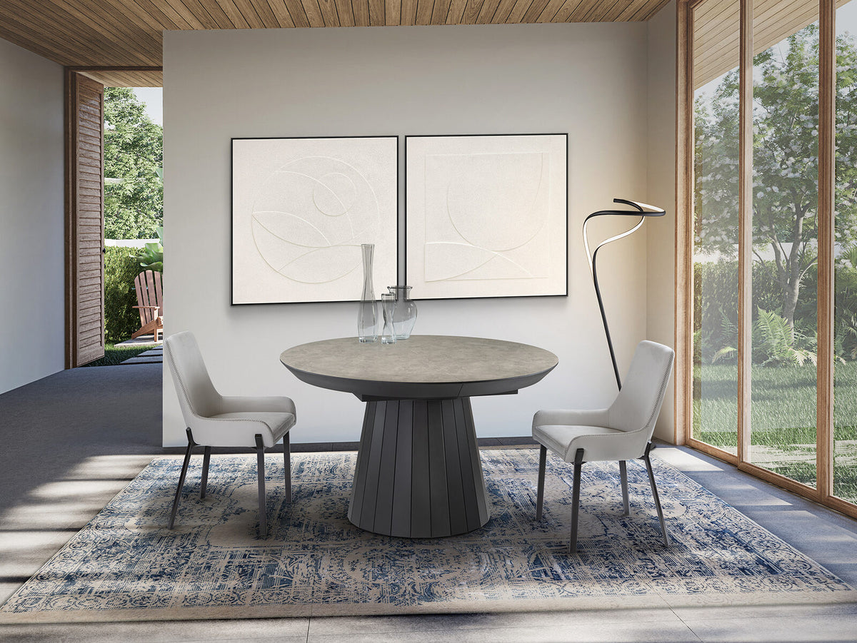 Mesa de comedor extensible Koria redonda Ø130-230 piedra y negro