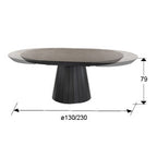 Mesa de comedor extensible Koria redonda Ø130-230 piedra y negro - medidas