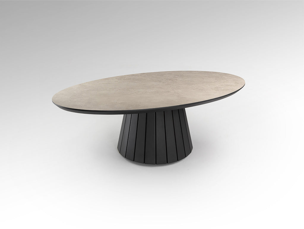 Mesa de centro Koria ovalada piedra y negro
