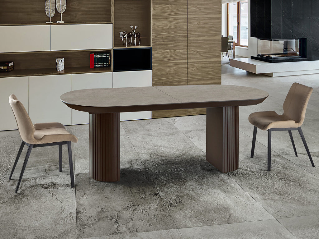Mesa de comedor extensible Irati 205-286 piedra y marrón