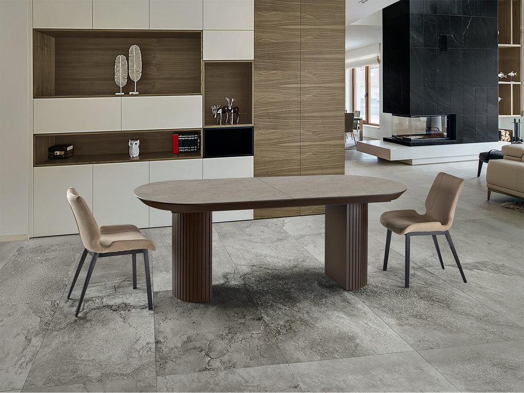 Mesa de comedor extensible Irati 205-286 piedra y marrón