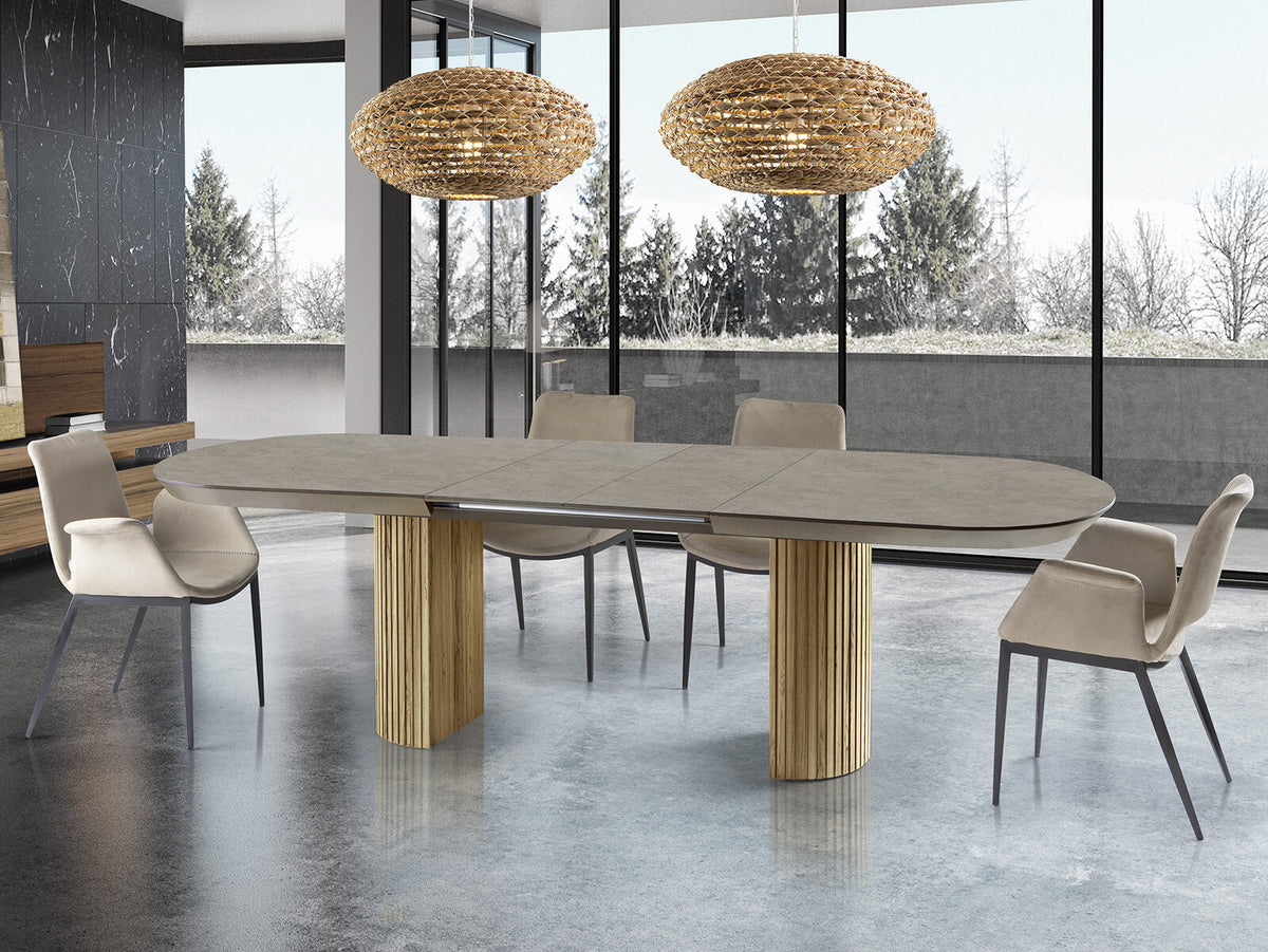 Mesa de comedor extensible Irati 205-286 piedra y madera