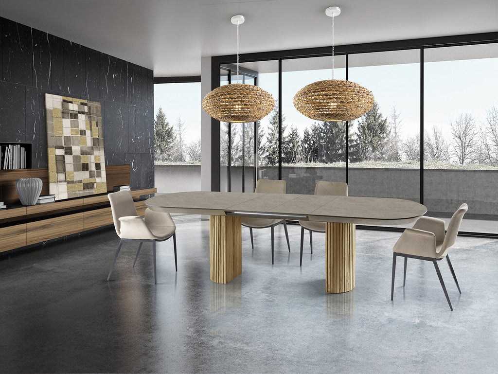Mesa de comedor extensible Irati 205-286 piedra y madera