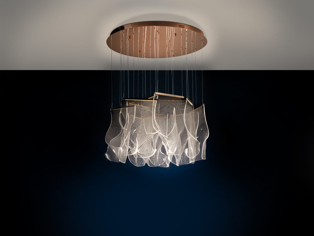 Lámpara de techo grande Velos 14 luces oro rosa