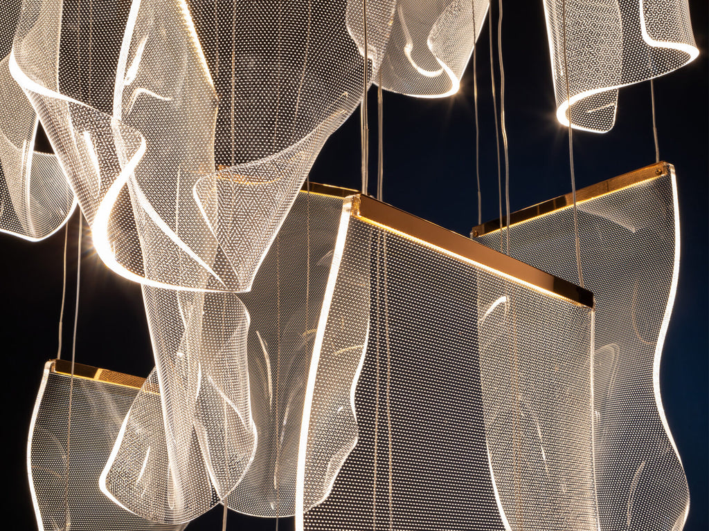 Lámpara de techo grande Velos 14 luces oro rosa