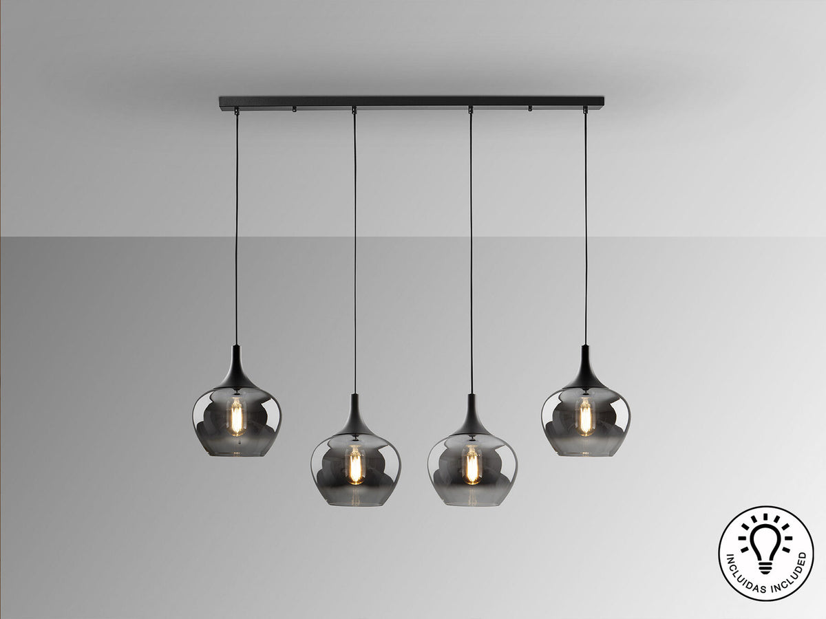 Lámpara de techo Opaz 4 luces negro y smoke