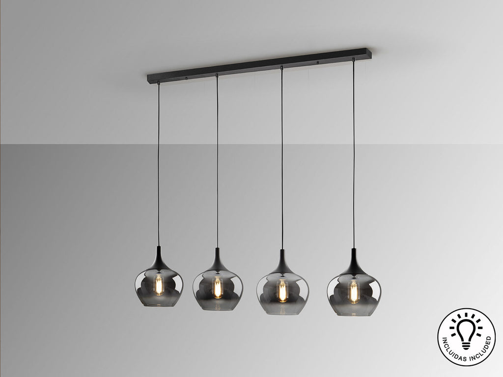 Lámpara de techo Opaz 4 luces negro y smoke
