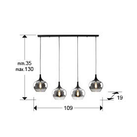 Lámpara de techo Opaz 4 luces negro y smoke - medidas